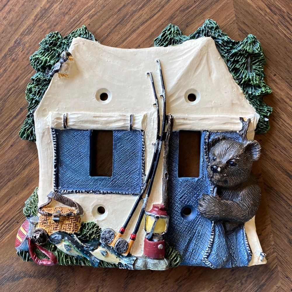 Vintage Camping Bear Double Switch Plate Cover SO Adorable 🥰